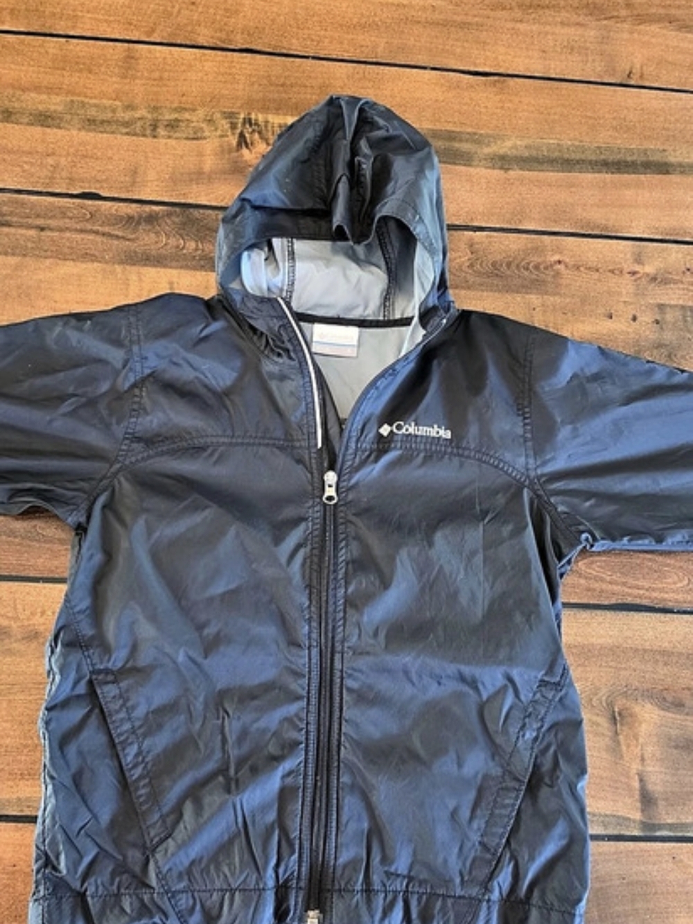 Columbia Switchback III Jacket Youth Small Black Hooded Rain Jacket